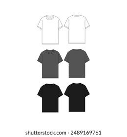 Camiseta de dibujo plano Ilustración vectorial de dibujo técnico Unisex Camiseta en blanco CAD Mock-up Camiseta de ilustración de moda técnica Camiseta de Vector Mockup Plantilla delantera y trasera 