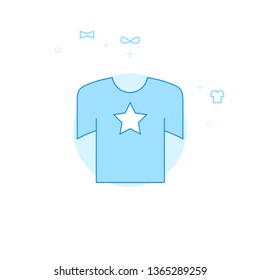 T-shirt Flat Vector Icon. Clothes or Garments, Wear Illustration. Light Flat Style. Blue Monochrome Design. Editable Stroke. Adjust Line Weight.