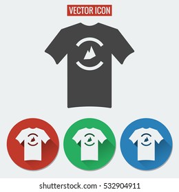 T-shirt flat vector icon isolated on white background. Set of shirt symbols for mobile app, logo, ui, or web site design on colorful round buttons with long shadow, EPS10.