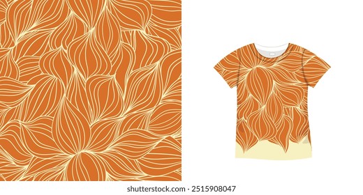 T-shirt with floral pattern. Women jersey, sport uniform kit, short fashion top, round neck blouse.  Sketch Illustration. Template mock up.