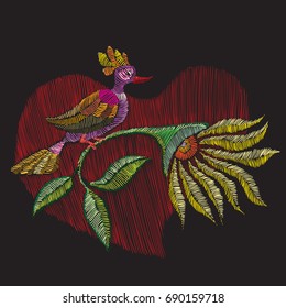  T-shirt flower.  Flower background. 
The Vector pattern flowers, birdie and heart  for T-shirt design or outwear and or material.Ukrainian style.