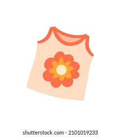 Tshirt with flowers. Summer clothes for girls with beautiful print. Lightweight materials, hot weather. Design of cards with goods. Cartoon flat vector illustration isolated on white background