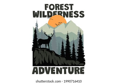 T-shirt forest wilderness adventure deer mountain retro style vintage