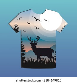 T-shirt forest wilderness adventure deer mountain retro vintage style design