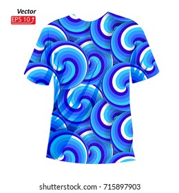 T-shirt , front view, Abstract blue seamless ocean waves pattern,  isolated on white background vector illustration
