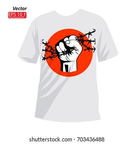 T-shirt , front view, isolated on white background Surf typography for t-shirt print , black and white fist Vector eps 10 illustration