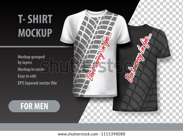 T-shirt with funny\
inscription and car\
track.