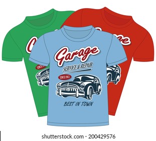 T-Shirt Garage Design.Objects are located on a separate layer.