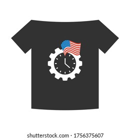 T-Shirt with the gear-shaped clock and USA flag