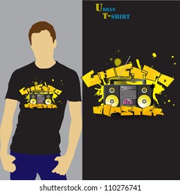 T-shirt with ghetto blaster illustration