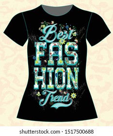 T-shirt, girl, best fashion trend,  slogan lovely graphic design and cute flowers graphic design print for tee and shirt and fabric