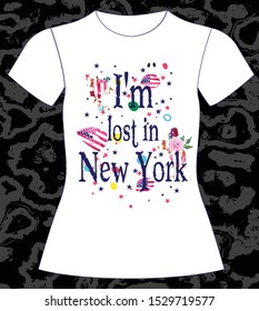 T-shirt, girl, lost in New York, slogan lovely,  typography, vector, illustration text