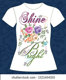 T-shirt, girl, shine bright, slogan lovely,  typography, vector, illustration text