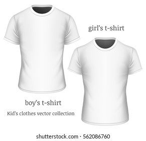 T-shirt for girls and t-shirt for boys. Short-sleeved girl's and boy's  t-shirt. Fully editable handmade mesh. Vector illustration.