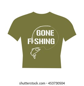 T-shirt with Gone fishing text. Fisherman clothes design flat vector illustration