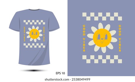 t-shirt good vibes and flower print design. Vector template in modern lettering and typography cool For t-shirt prints and other uses