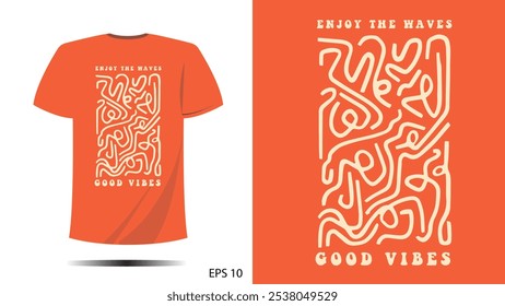 t-shirt good vibes and line print design. Vector template in modern lettering and typography cool For t-shirt prints and other uses