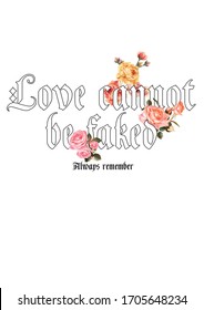 T-Shirt Graphic Artwork with gothic type and roses, quotes, fashion garment 