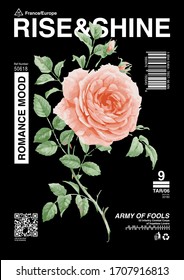 T-Shirt Graphic Artwork vector with Rose Illustration and Type elements, Code icons