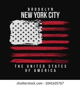 T-shirt graphic design with american flag and grunge texture. New York typography shirt design. Modern poster and t-shirt graphic design. Vector