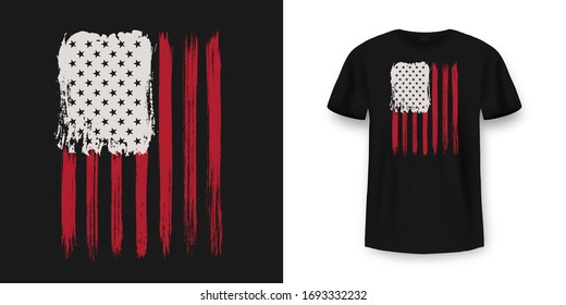 T-shirt graphic design with american flag and grunge texture. New York City typography t shirt and apparel design. Vintage and authentic print on t-shirt mockup. Vector