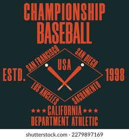 t-shirt graphic design, baseball typography emblem, sports logo. Vector