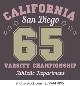 T-shirt graphic design. California San Diego wear typography. Vector