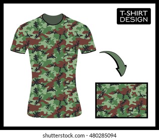 T-shirt graphic design with camouflage pattern.Vector illustration.