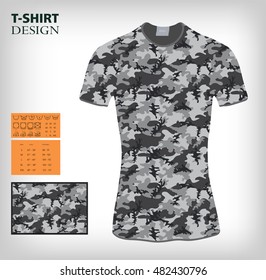 T-shirt graphic design with camouflage pattern.Vector illustration.