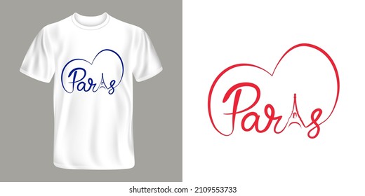T-shirt graphic design with hand drawn Paris text.