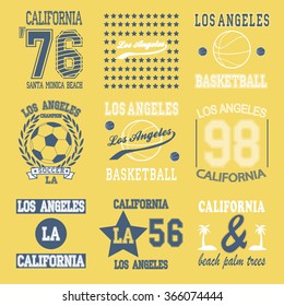 T-shirt graphic design Los Angeles set, Emblem California State  Typography - vector illustration