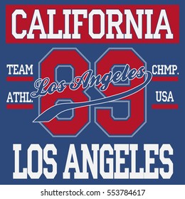 T-shirt graphic design Los Angeles, Emblem California State  Typography - vector illustration