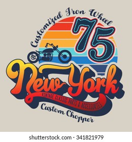 T-Shirt Graphic design with New York text. Motorcycle vintage graphic. Retro design.