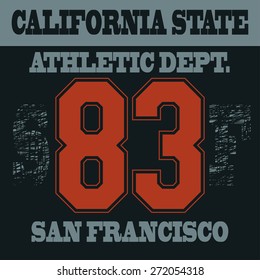 T-shirt graphic design, San Francisco Sport Team Emblem California State Athletic  Typography. Sportswear - vector illustration