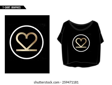 T-shirt graphic with logo,symbol and gold in vector