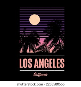 Tshirt graphic and Los Angeles  California  Window and shutter   sunset gradient sky  Palm trees o the beach  Vinatge 80s Outrun design Clothin  apparel  textile graphic 