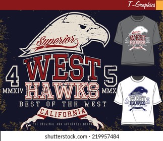 t-shirt graphics, california,west,hawks,vintage graphics