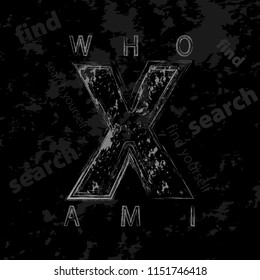 t-shirt graphics design. awesome typography, tee shirt graphics, vectors. Print, poster, t shirt, card. who am i.