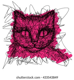 T-shirt graphics. Simple drawing liner. Doodle. Children's drawing. Cat