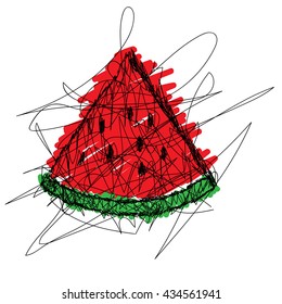 T-shirt graphics. Simple drawing liner. Doodle. Children's drawing. Watermelon
