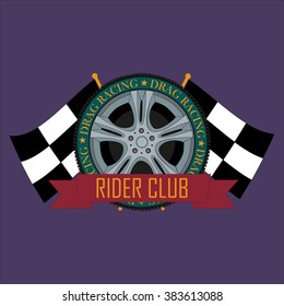 T-shirt graphics, typography. Drag racing, wheel of car