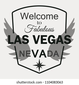 T-shirt graphics, typography. Las Vegas, Nevada. Rose of Wind. Wings. Vector. 