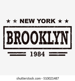 T-shirt graphics, typography. New York, Brooklyn. Grunge. Vector.