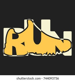 T-shirt graphics, typography. Running, sneakers, sole, run. Vector illustration.