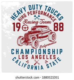 T-shirt graphics. Vector vintage sport racing car, T-shirt Vintage typography, old school race poster. retro race car set. T-shirt printing designs.