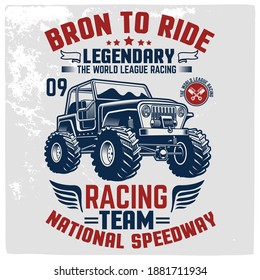 T-shirt graphics. Vector vintage sport racing T-shirt  design Vintage typography, sport racing car ,old school race poster. retro race car set. 
T-shirt printing designs.