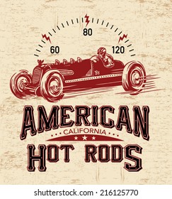 T-shirt Graphics. Vintage Race Car For Printing.vector Old School Race Poster.retro Race Car Set.T-shirt Printing Designs.