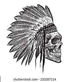 t-shirt graphics/Indian Headdress/skull illustration/skull poster/skull tattoo graphic/black and white skull and crossbones graphic