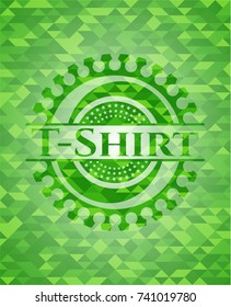 T-Shirt green emblem. Mosaic background