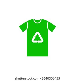 T-shirt with green recycling icon. Modern icon of recycled materials. Packaging and recycling. Vector illustration